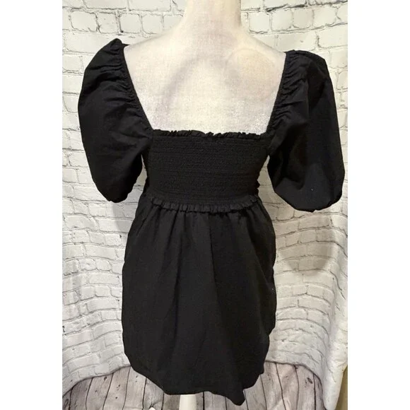 American Eagle Puff-Sleeve Cotton Black Swing Mini Dress Size XS - Picture 4 of 8